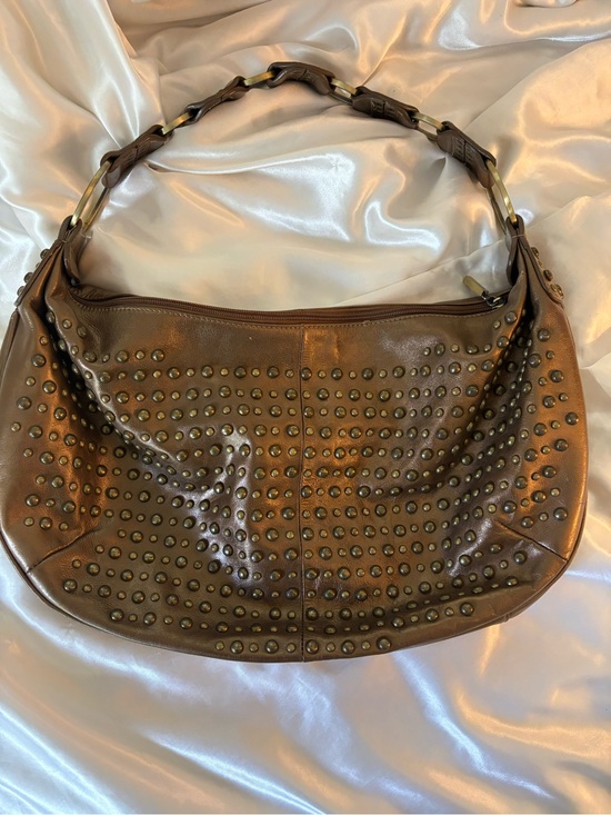 Handbags - Studded Brown Leather Hobo Shoulder Bag